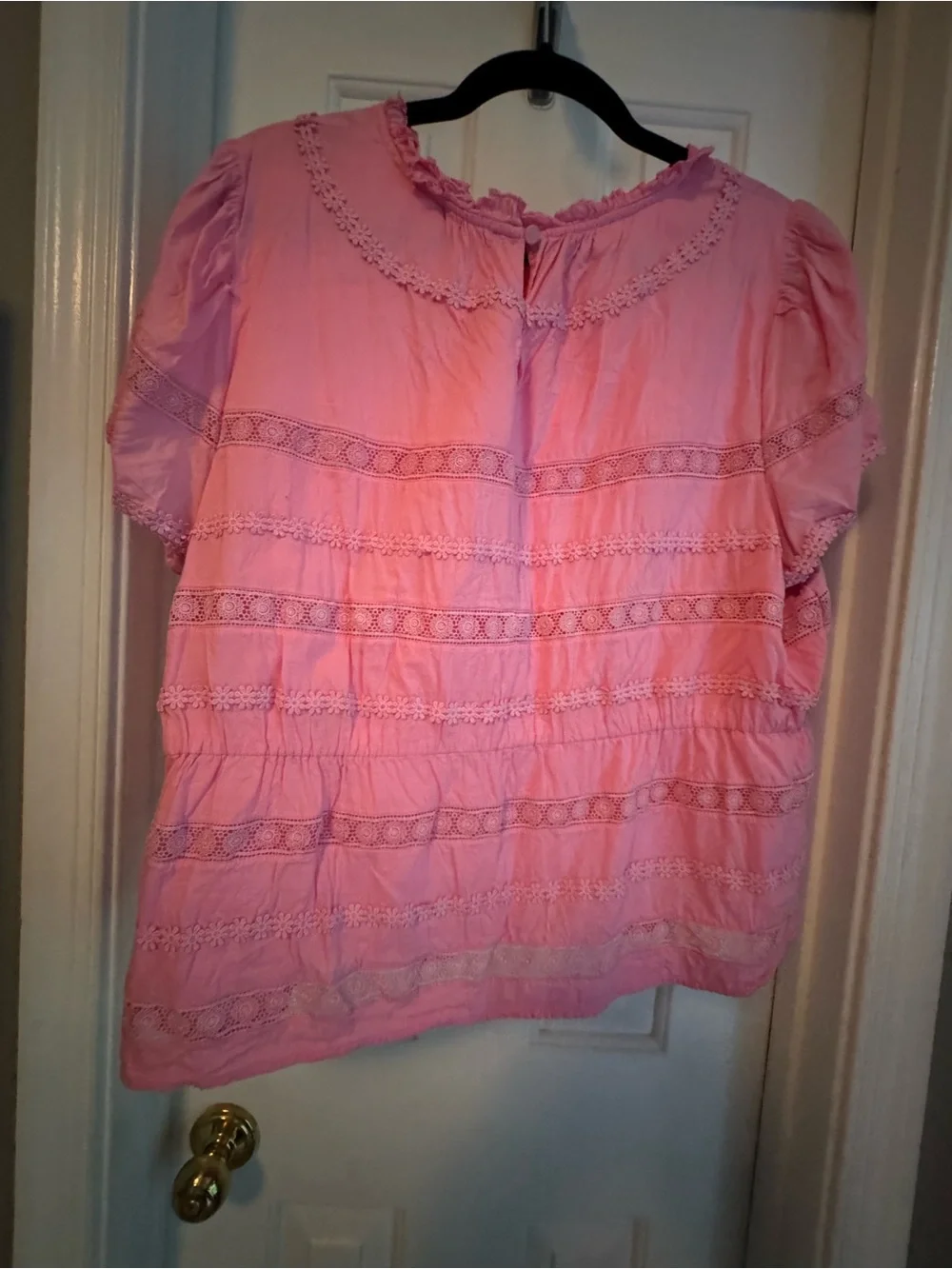 J. Crew Pink Lace-Trim Puff Sleeve Blouse